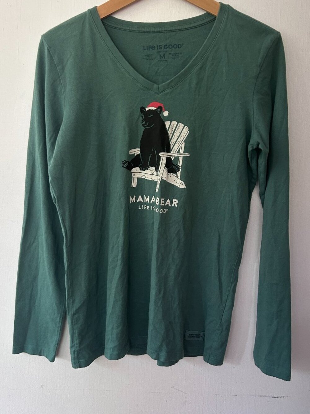 Life is Good Long Sleeve Crusher Tee Mama Bear Green Medium Holiday Gorpcore